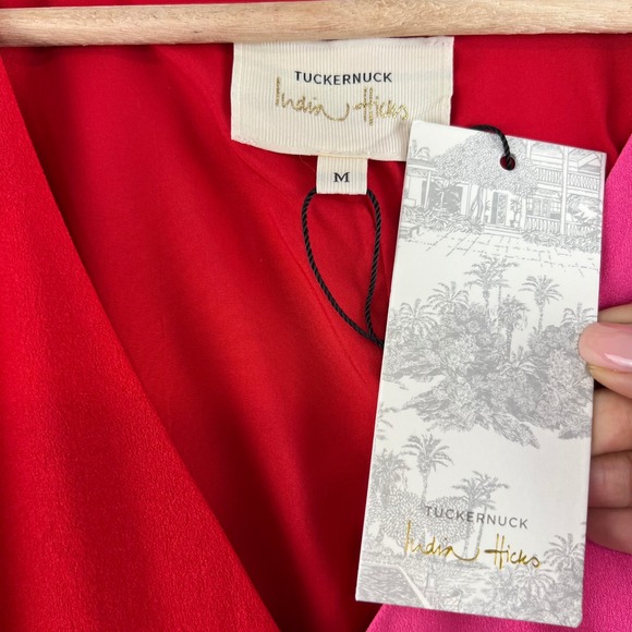 NWT Tuckernuck India Hicks Maxi Dress Womens M  Red Pink Colorblock Belted - Picture 6 of 13